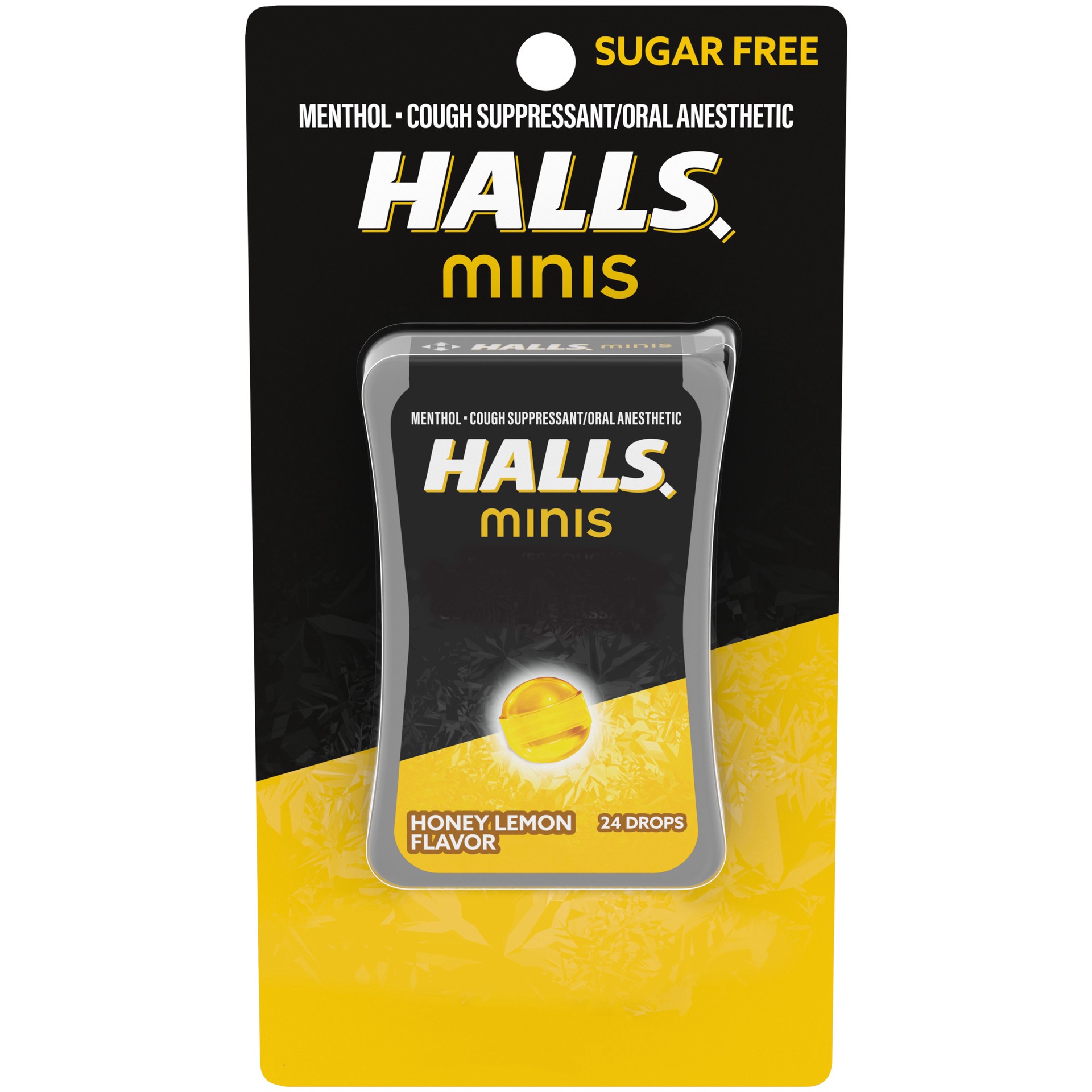 slide 1 of 9, HALLS Minis Honey Lemon Flavor Sugar Free Cough Drops, 24 Drops, 0.51 oz