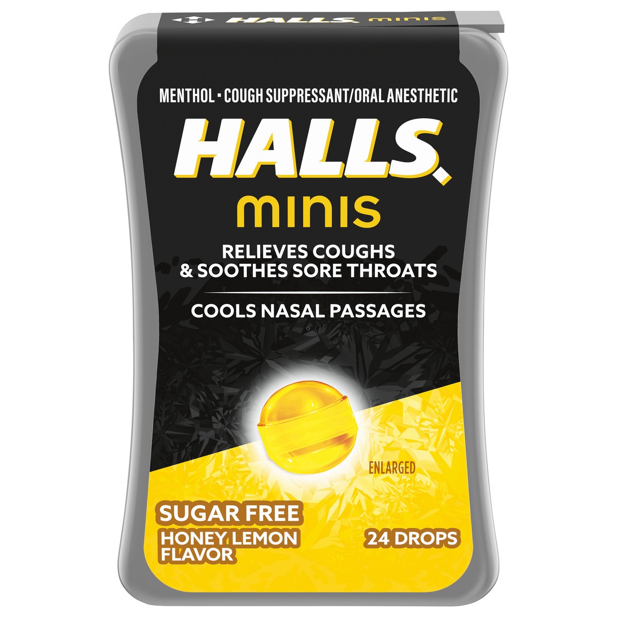 slide 1 of 9, HALLS Minis Honey Lemon Flavor Sugar Free Cough Drops, 24 Drops, 24 ct