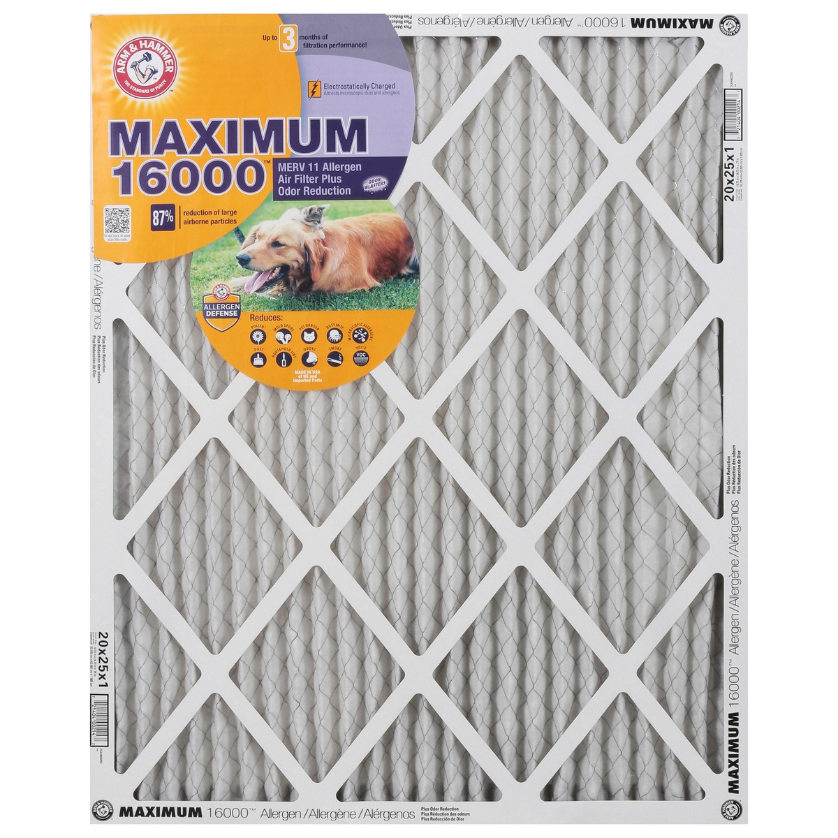 slide 1 of 9, ARM & HAMMER Maximum 16000 Allergen Furnace Filter, 1 ct