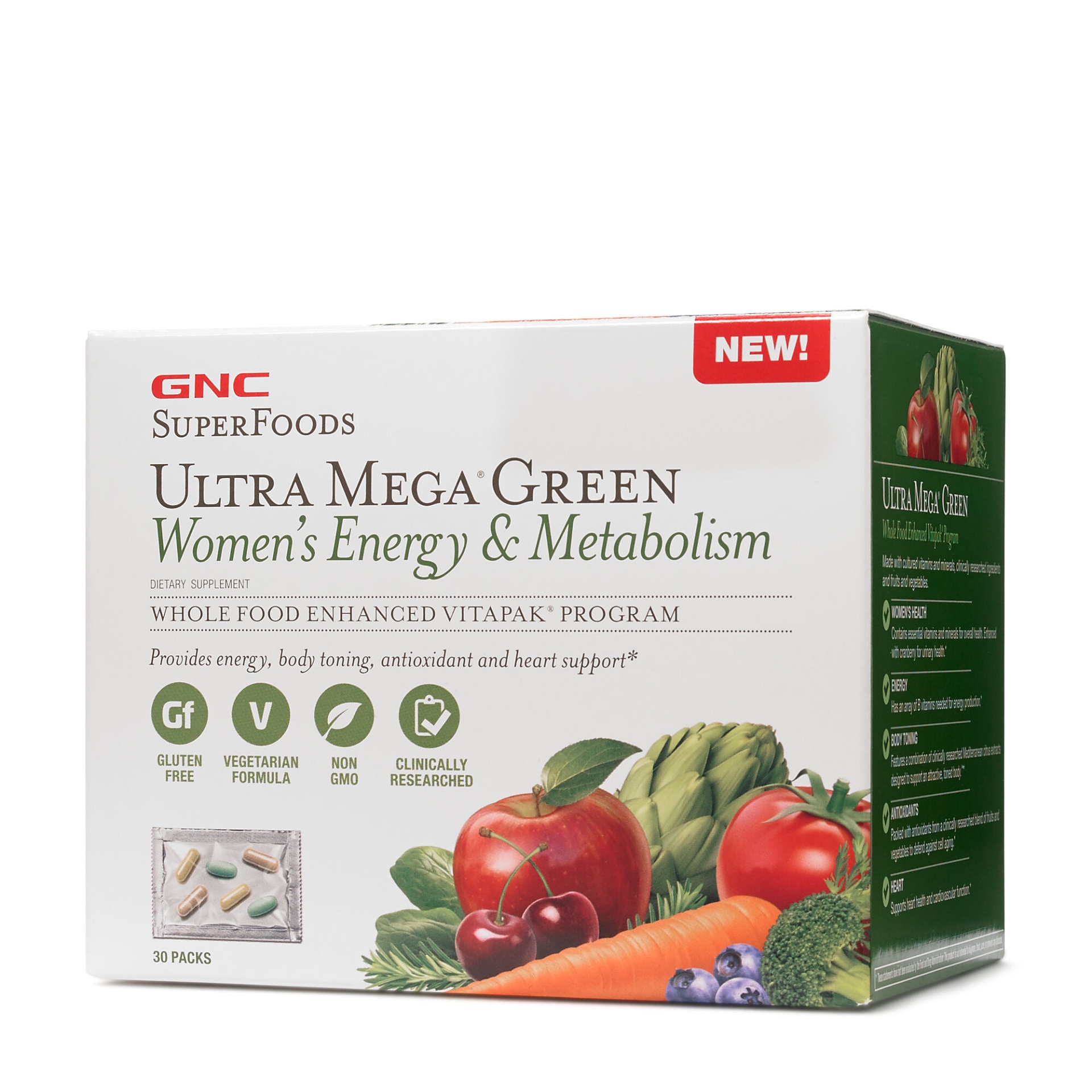 slide 1 of 1, GNC SuperFoods Ultra Mega Green Women's Energy & Metabolism Vitapak, 30 ct