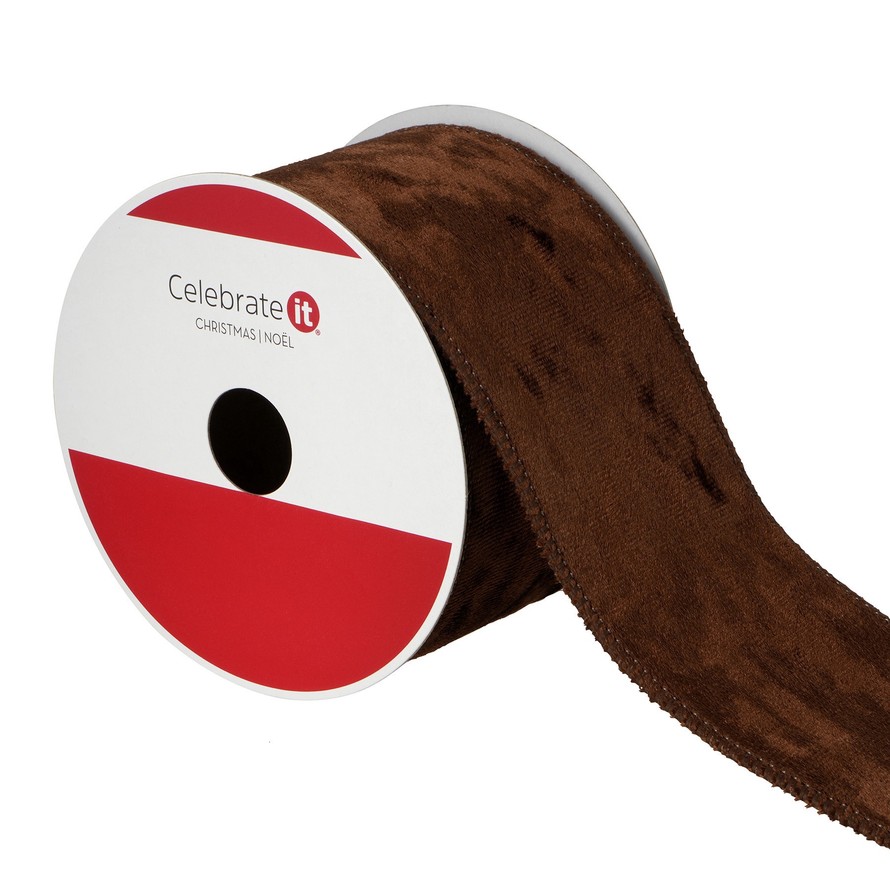 slide 3 of 3, 2.5" X 15ft. Brown Wired Velvet Ribbon By Celebrate It, 2.5 in x 15 ft