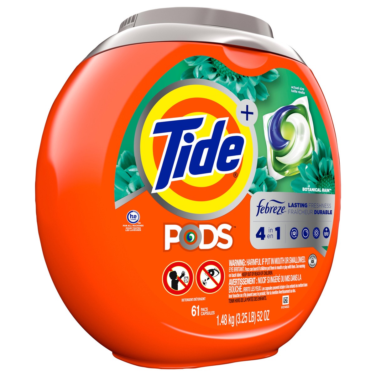 slide 5 of 5, Tide PODS Liquid Laundry Detergent Pacs with Febreze, Botanical Rain, 61 count, 61 ct