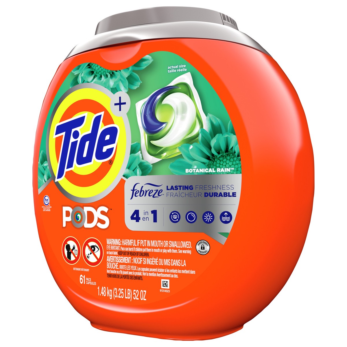 slide 2 of 5, Tide PODS Liquid Laundry Detergent Pacs with Febreze, Botanical Rain, 61 count, 61 ct