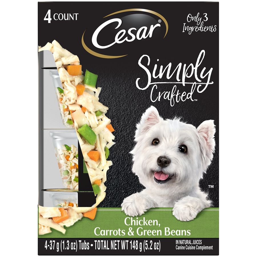 slide 1 of 1, Cesar Simply Crafted Adult Wet Dog Food, Chicken Carrots & Green Beans, 4 ct