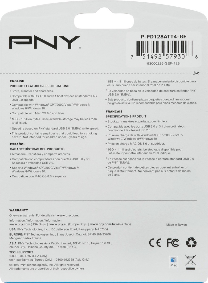 slide 3 of 9, PNY 128 GB USB 2.0 Flash Drive 1 ea, 1 ct