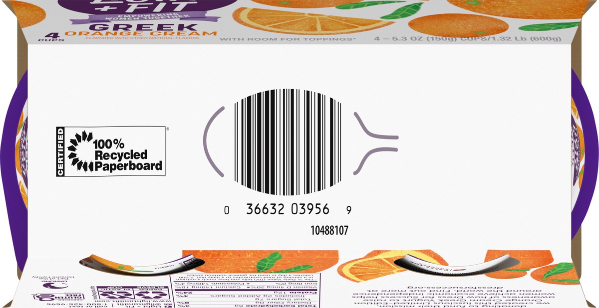 slide 3 of 7, Light + Fit Dannon Light + Fit Orange Cream Greek Nonfat Yogurt, Creamy and Delicious Gluten Free Yogurt, 4 Ct, 5.3 OZ Yogurt Cups, 5.3 oz