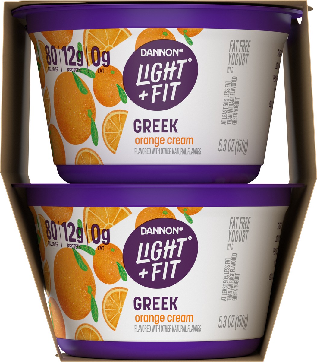 slide 4 of 7, Light + Fit Dannon Light + Fit Orange Cream Greek Nonfat Yogurt, Creamy and Delicious Gluten Free Yogurt, 4 Ct, 5.3 OZ Yogurt Cups, 5.3 oz