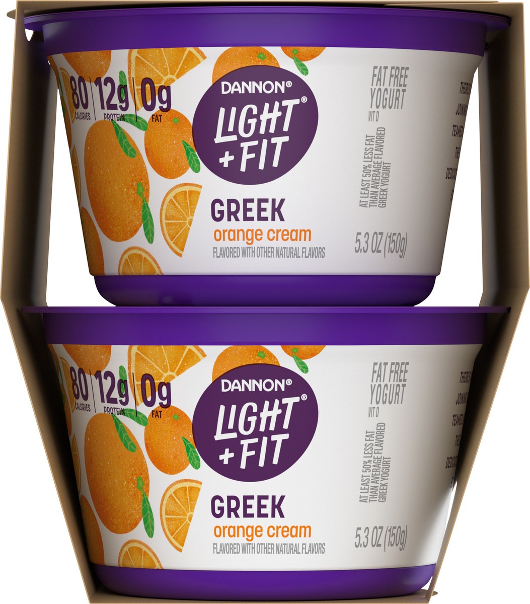 slide 5 of 7, Light + Fit Dannon Light + Fit Orange Cream Greek Nonfat Yogurt, Creamy and Delicious Gluten Free Yogurt, 4 Ct, 5.3 OZ Yogurt Cups, 5.3 oz
