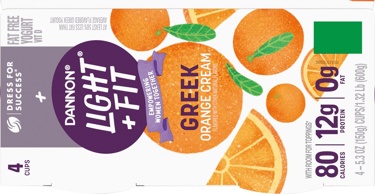 slide 7 of 7, Light + Fit Dannon Light + Fit Orange Cream Greek Nonfat Yogurt, Creamy and Delicious Gluten Free Yogurt, 4 Ct, 5.3 OZ Yogurt Cups, 5.3 oz