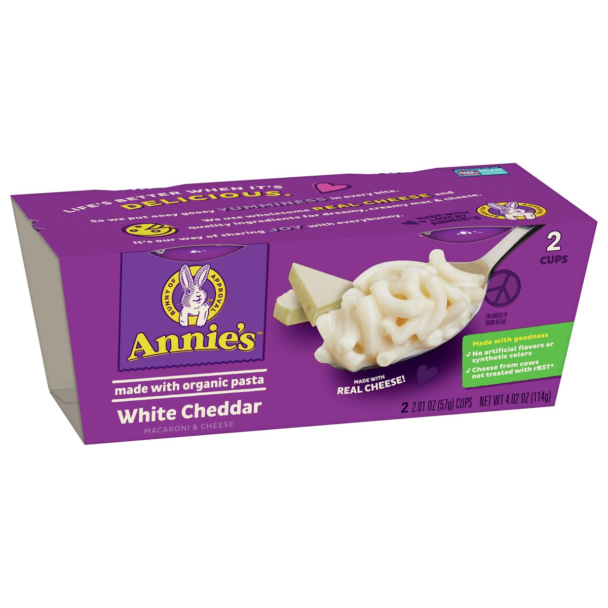 slide 7 of 9, Annie's Macaroni and Cheese, White Cheddar & Organic Pasta, Microwaveable Cups, 2 Cups, 4.02 oz., 2 ct