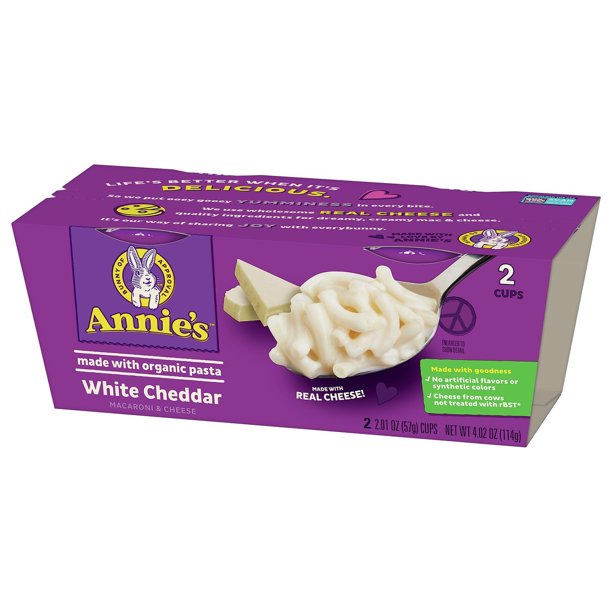 slide 5 of 9, Annie's Macaroni and Cheese, White Cheddar & Organic Pasta, Microwaveable Cups, 2 Cups, 4.02 oz., 2 ct