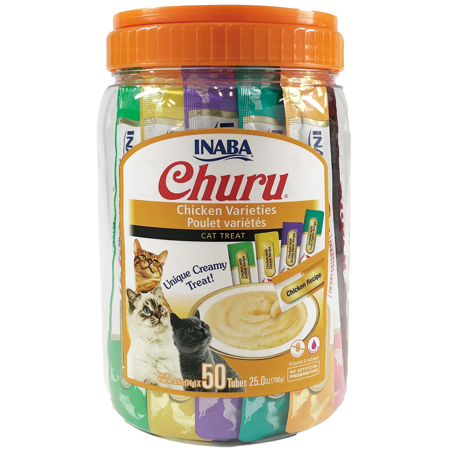 slide 1 of 1, INABA Churu Chicken Puree Variety Pack Cat Treats - 50 Count, 25 oz