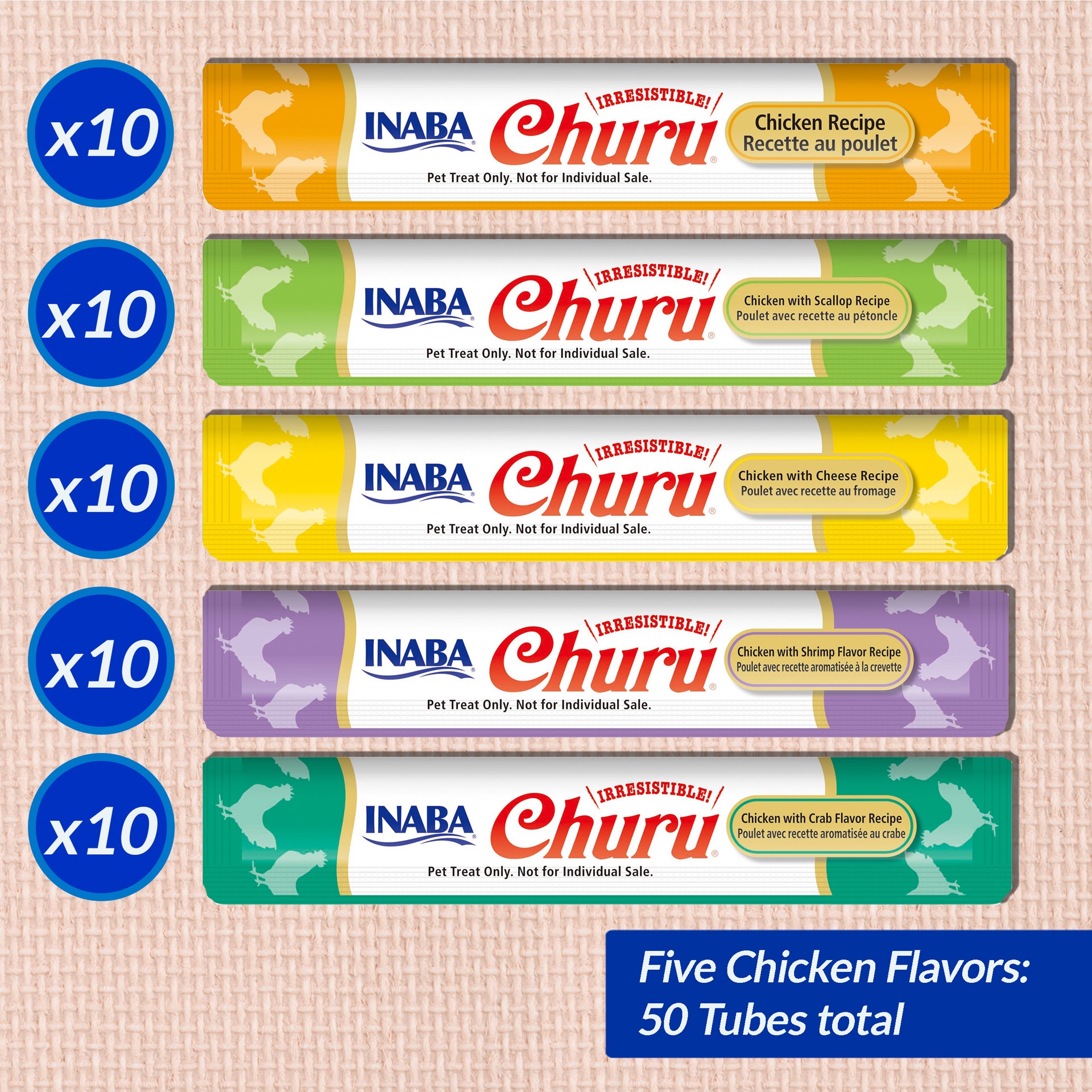 slide 9 of 9, Inaba Churu Cat Treats, Grain-Free, Lickable, Squeezable Creamy Purée Cat Treat with Vitamin E & Taurine, 0.5 Ounces Each Tube, 50 Tubes, Chicken Variety, 50 ct