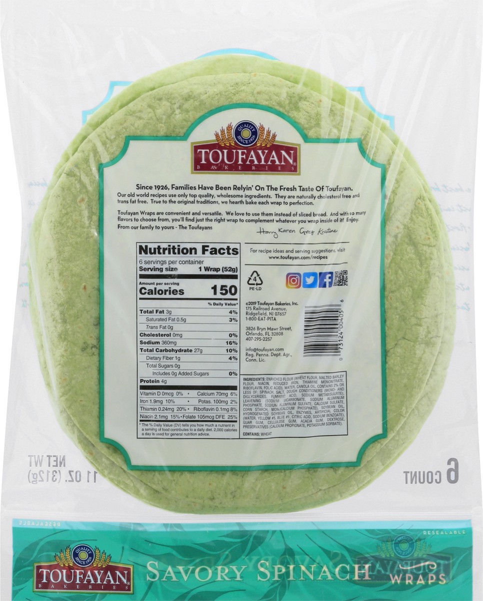 slide 8 of 13, Toufayan Bakeries Savory Spinach Wraps, 11 oz