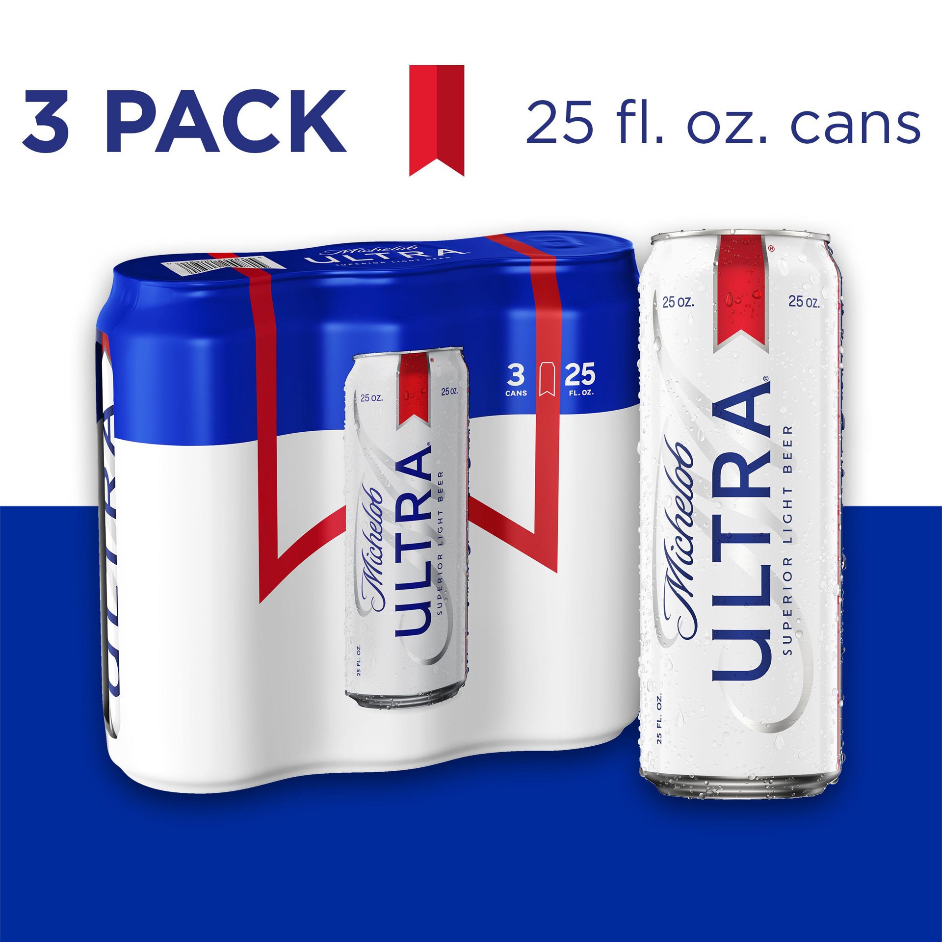 slide 4 of 8, Michelob Ultra Light Beer, 3 Pack 25 fl. oz. Cans, 3 ct