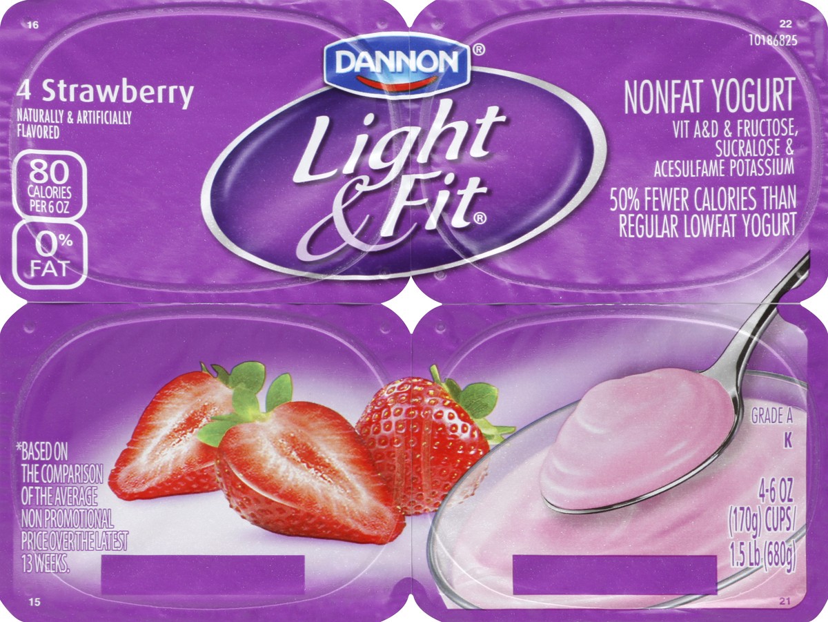 slide 2 of 4, Dannon Light & Fit Strawberry Nonfat Yogurts, 4 ct; 6 oz