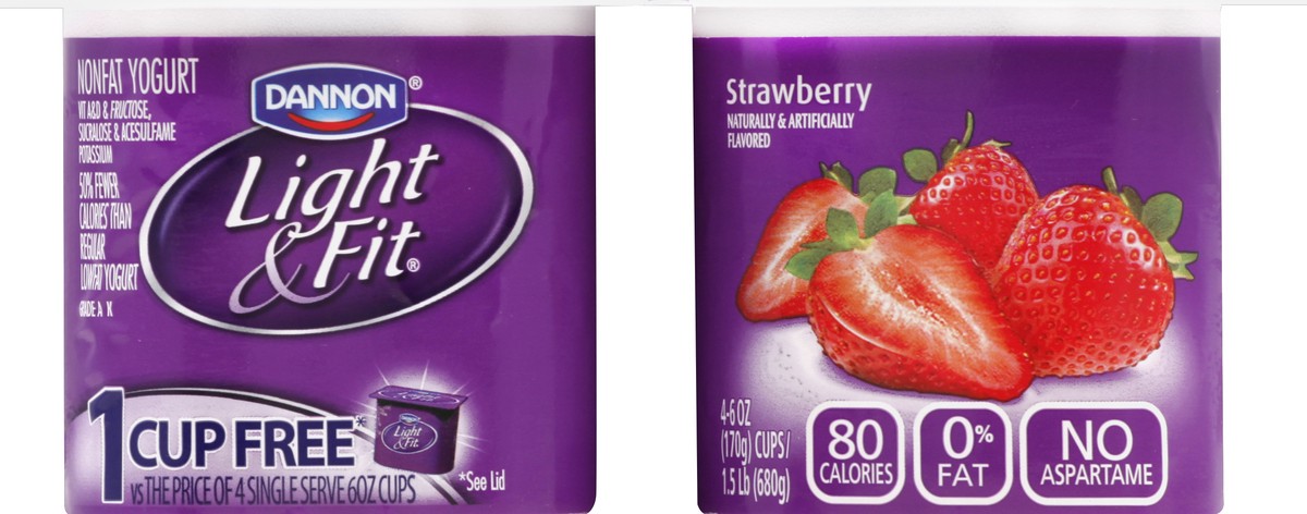 slide 4 of 4, Dannon Light & Fit Strawberry Nonfat Yogurts, 4 ct; 6 oz