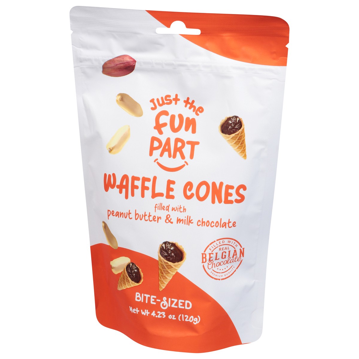 slide 3 of 9, Just The Fun Part Waffle Cones, Peanut Butter & Milk Chocolate, Bite-Sized - 4.23 oz, 4.23 oz