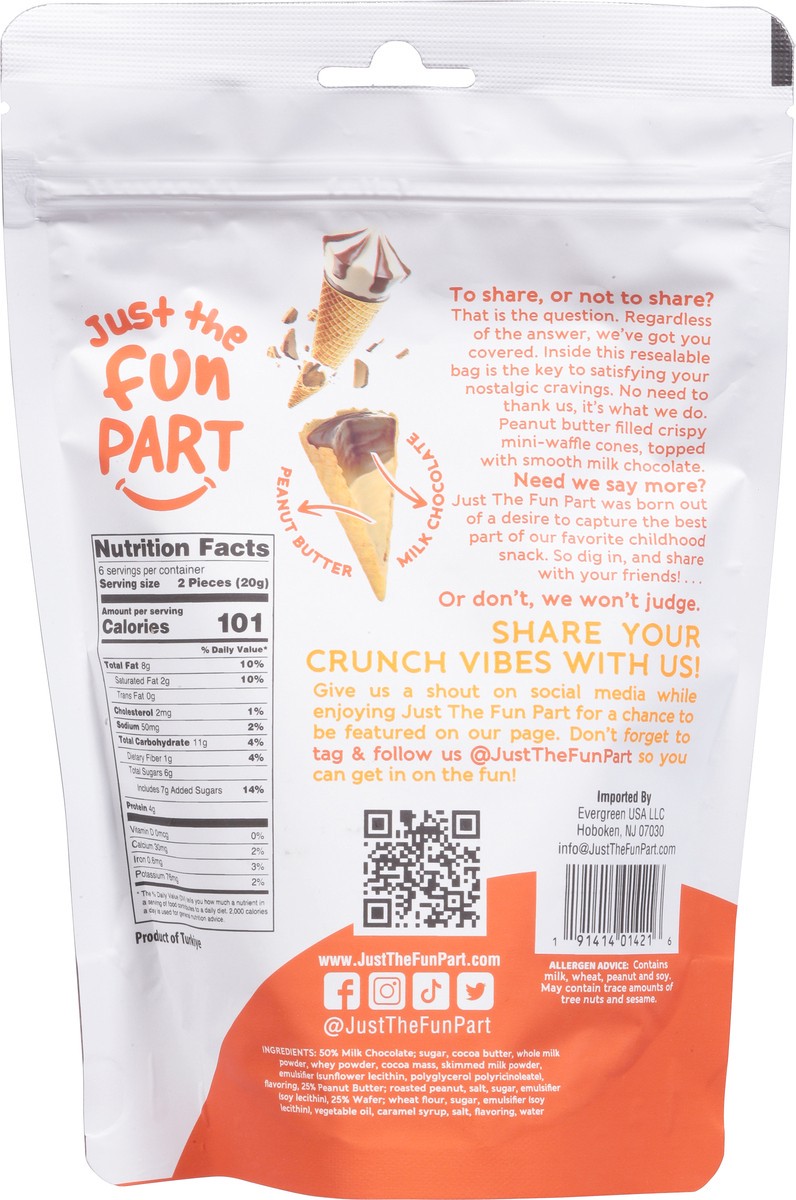 slide 7 of 9, Just The Fun Part Waffle Cones, Peanut Butter & Milk Chocolate, Bite-Sized - 4.23 oz, 4.23 oz