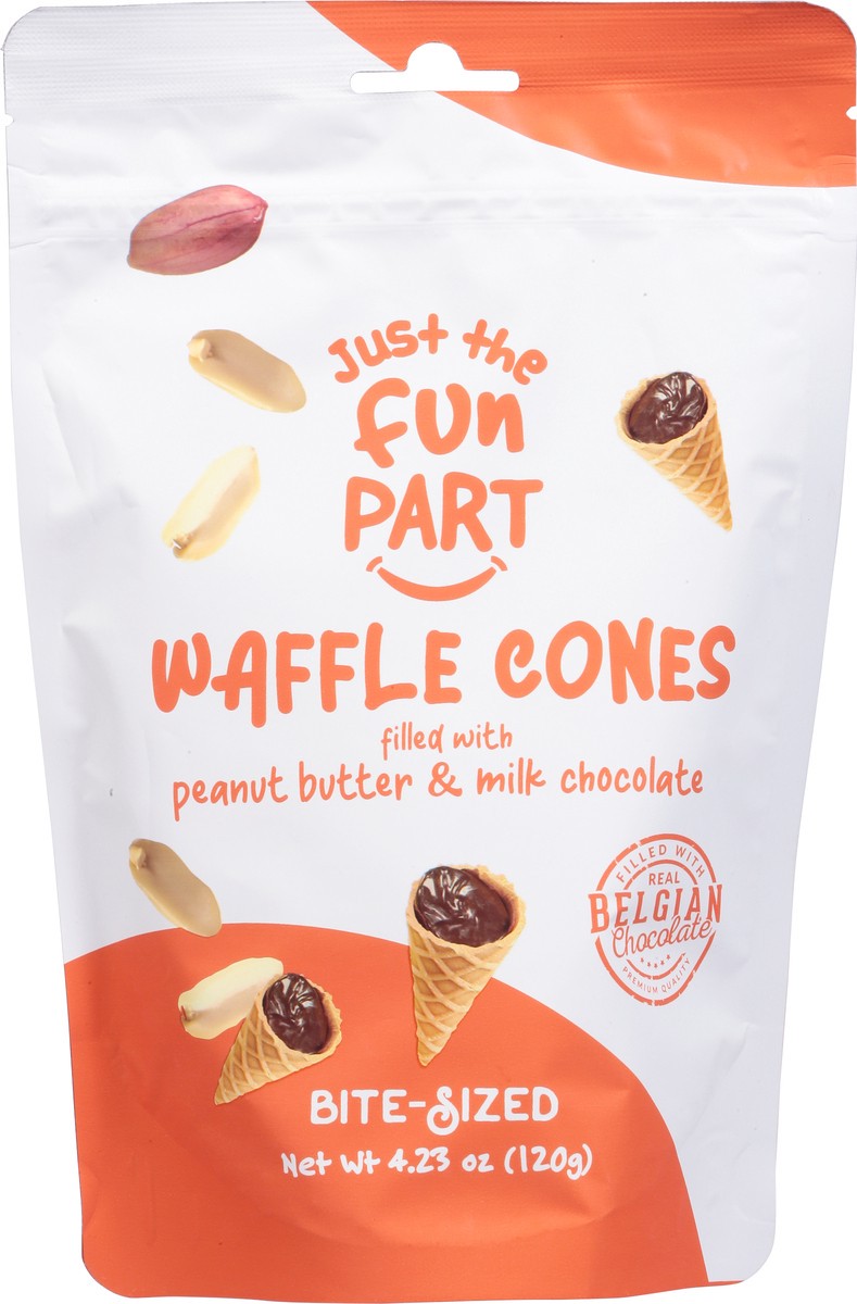 slide 5 of 9, Just The Fun Part Waffle Cones, Peanut Butter & Milk Chocolate, Bite-Sized - 4.23 oz, 4.23 oz