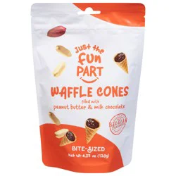 Just The Fun Part Waffle Cones, Peanut Butter & Milk Chocolate, Bite-Sized - 4.23 oz