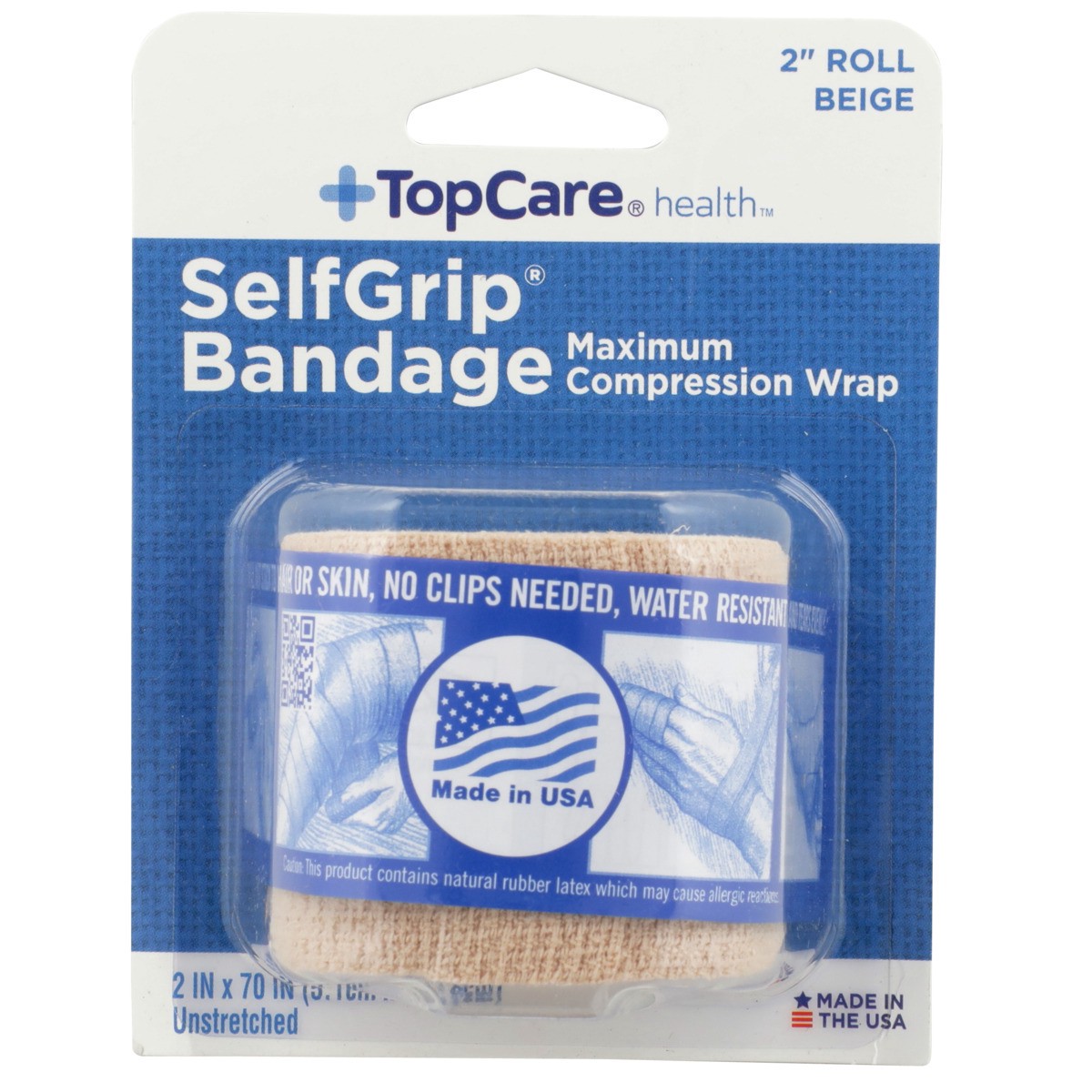 slide 3 of 8, TopCare Selfgrip, Maximum Compression Wrap Bandage 2" Roll, Beige, 2 in