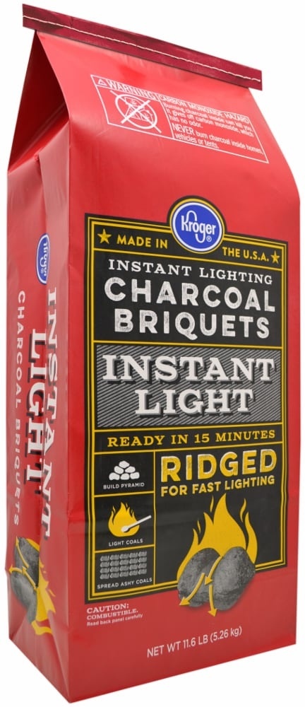 slide 1 of 1, Kroger Ridged Instant Light Charcoal Briquets, 11.6 lb