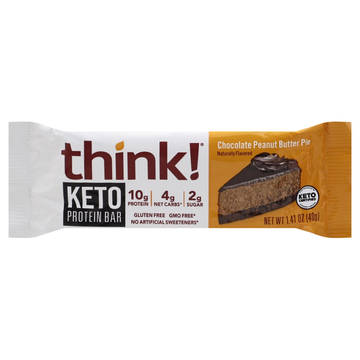 slide 1 of 1, think! Keto Protein Chocolate Peanut Butter Pie Protein Bar, 1.41 oz