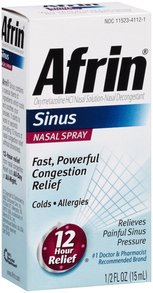 slide 1 of 1, Afrin Sinus Nasal Decongestant Nasal Spray, 0.5 fl oz
