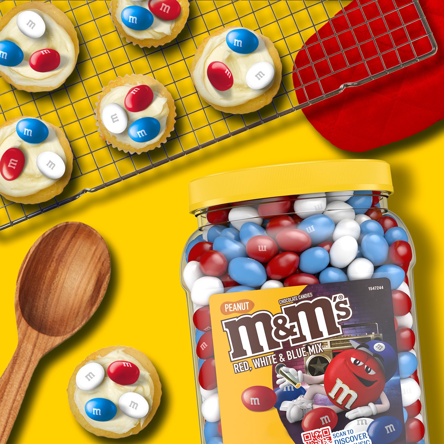 slide 3 of 8, M&M'S Peanut Milk Chocolate Red, White, & Blue America Mix Bulk Candy Jar, 62oz, 62 oz