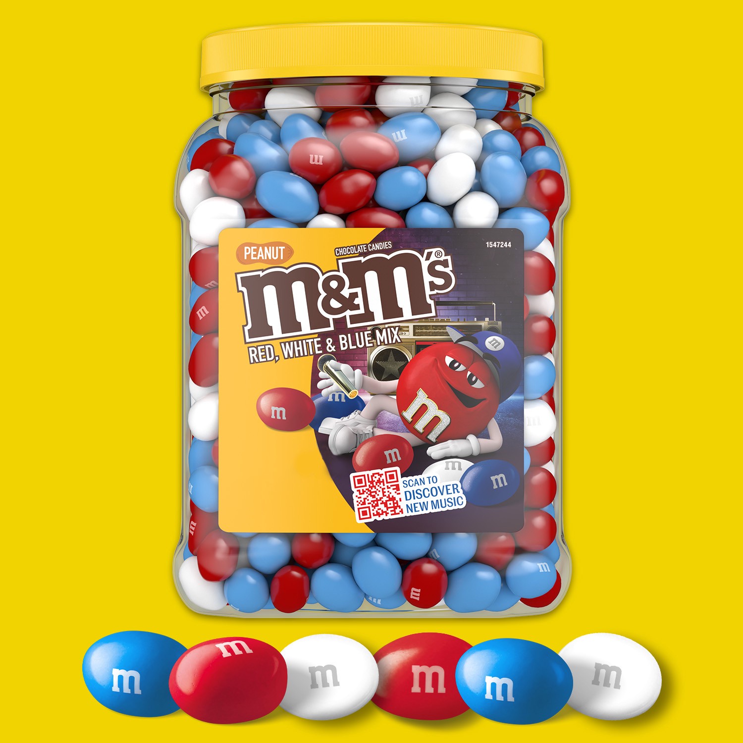 slide 6 of 8, M&M'S Peanut Milk Chocolate Red, White, & Blue America Mix Bulk Candy Jar, 62oz, 62 oz