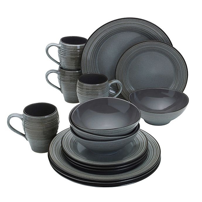 slide 1 of 2, Mikasa Swirl Speckle Dinnerware Set - Graphite, 16 ct