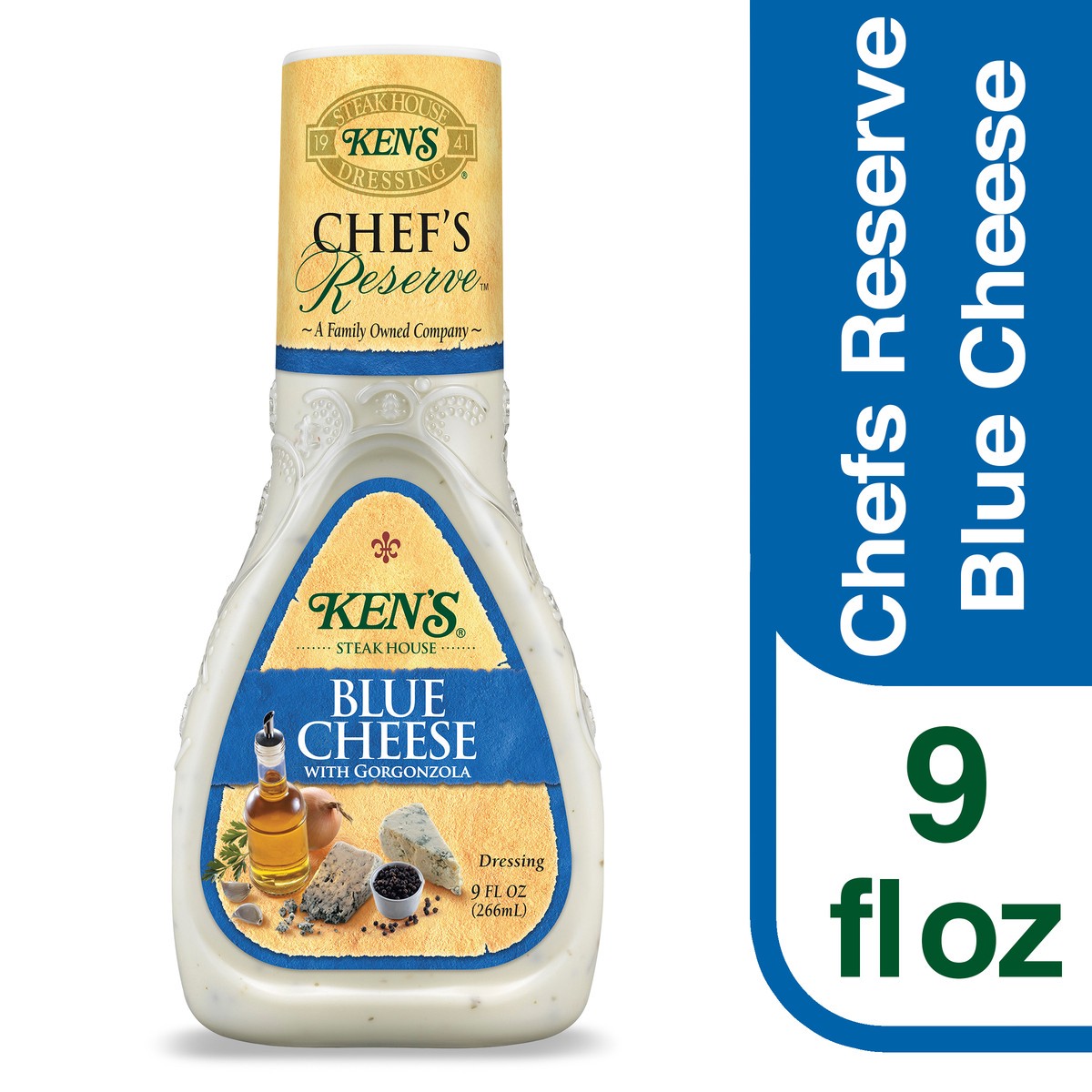 slide 1 of 9, Ken's Steak House Chef's Reserve Blue Cheese With Gorgonzola Dressing 9 fl oz, 9 fl oz