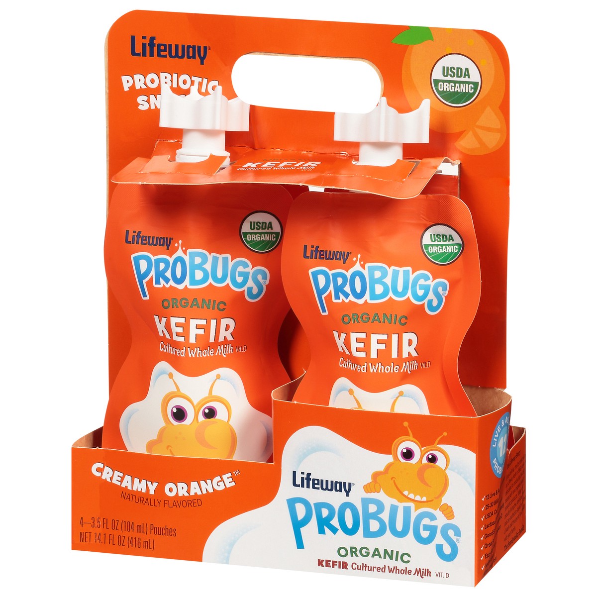 slide 4 of 10, Lifeway Probugs Organic Creamy Orange Kefir 4 - 3.5 fl oz Pouches, 4 ct