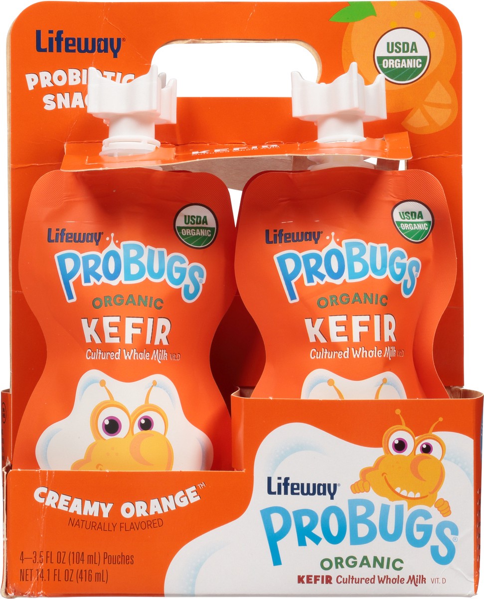 slide 3 of 10, Lifeway Probugs Organic Kefir Cultured Whole Creamy Orange Milk 4 - 3.5 fl oz Pouches, 4 ct