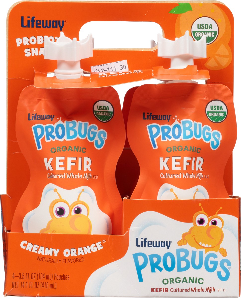 slide 8 of 10, Lifeway Probugs Organic Creamy Orange Kefir 4 - 3.5 fl oz Pouches, 4 ct