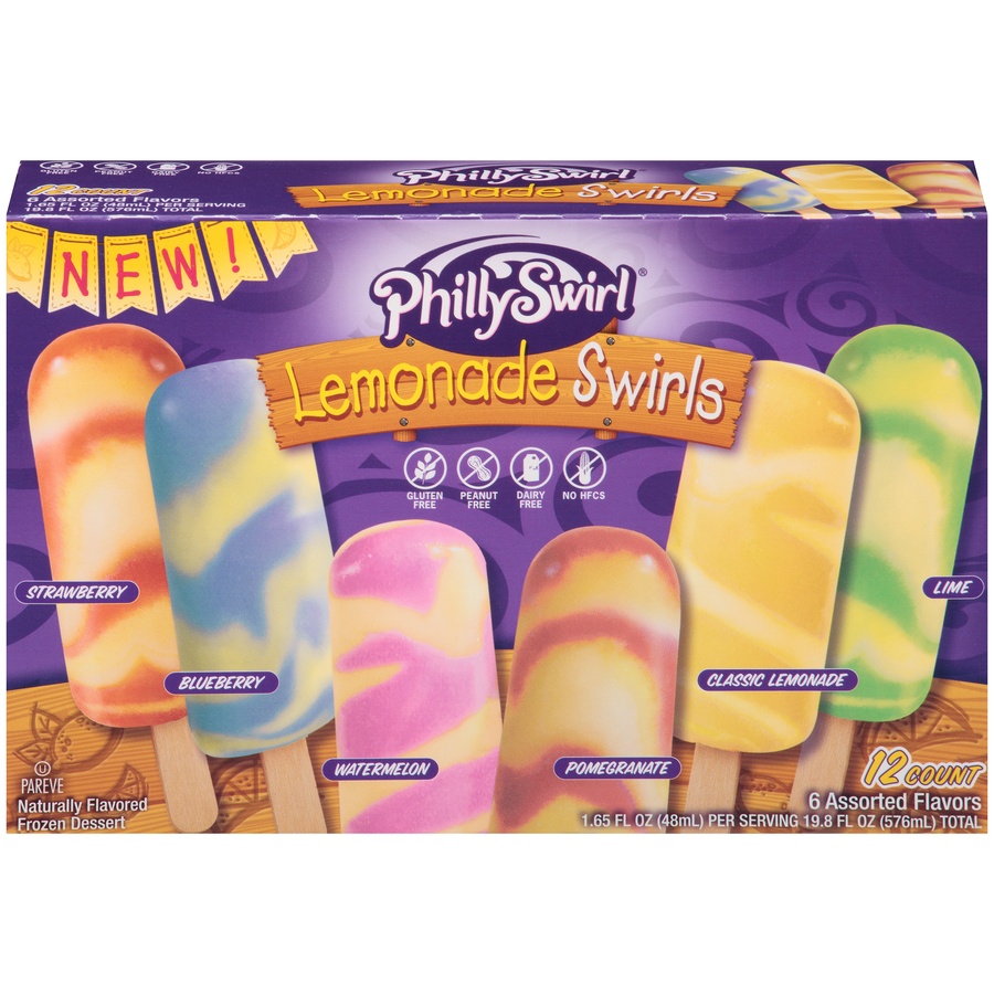 slide 1 of 8, PhillySwirl Lemonade Swirls Italian Ice Bars, 12 ct; 1.65 fl oz