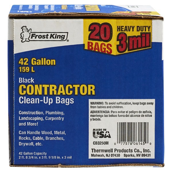 slide 5 of 5, Frost King3 mil Contractor Clean-up Bags, Black, 20 ct