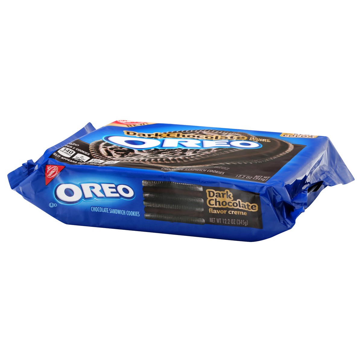 slide 2 of 10, OREO Chocolate Sandwich Cookies, Dark Chocolate Flavored Creme, 1 Resealable 12.2 oz Pack, 0.8 lb