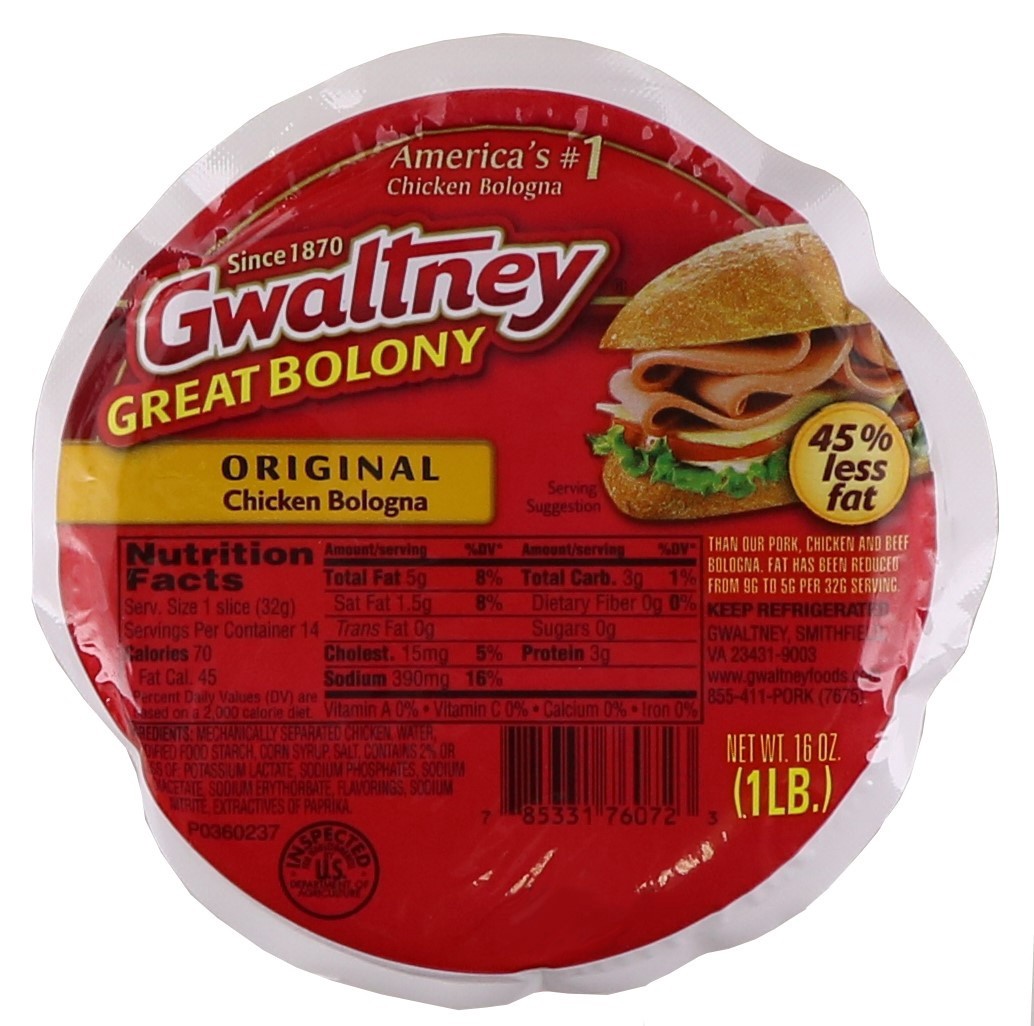 slide 1 of 1, Gwaltney Great Bolony Chicken Bologna Original, 16 oz
