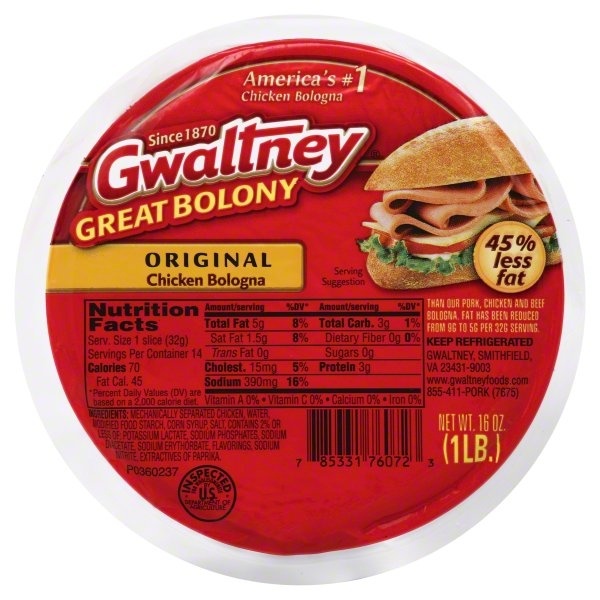 slide 1 of 1, Gwaltney Great Bolony Chicken Bologna Original, 16 oz