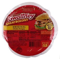 Gwaltney Great Bolony Chicken Bologna, 12/16 oz Packages - 12.0 lb Case