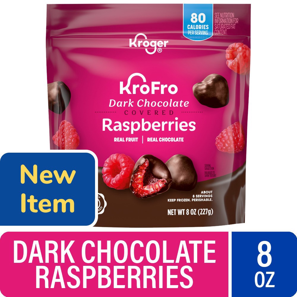 slide 1 of 1, Kroger® KroFro Dark Chocolate Covered Raspberries, 8 oz
