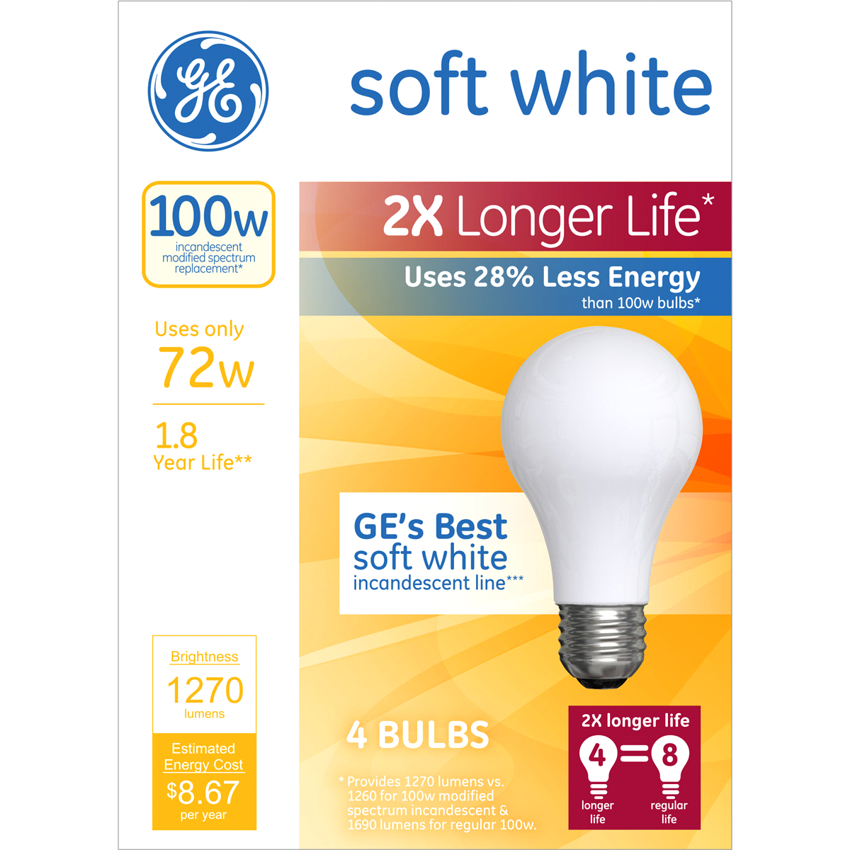 slide 1 of 1, GE Light Bulbs 4 ea, 4 ct