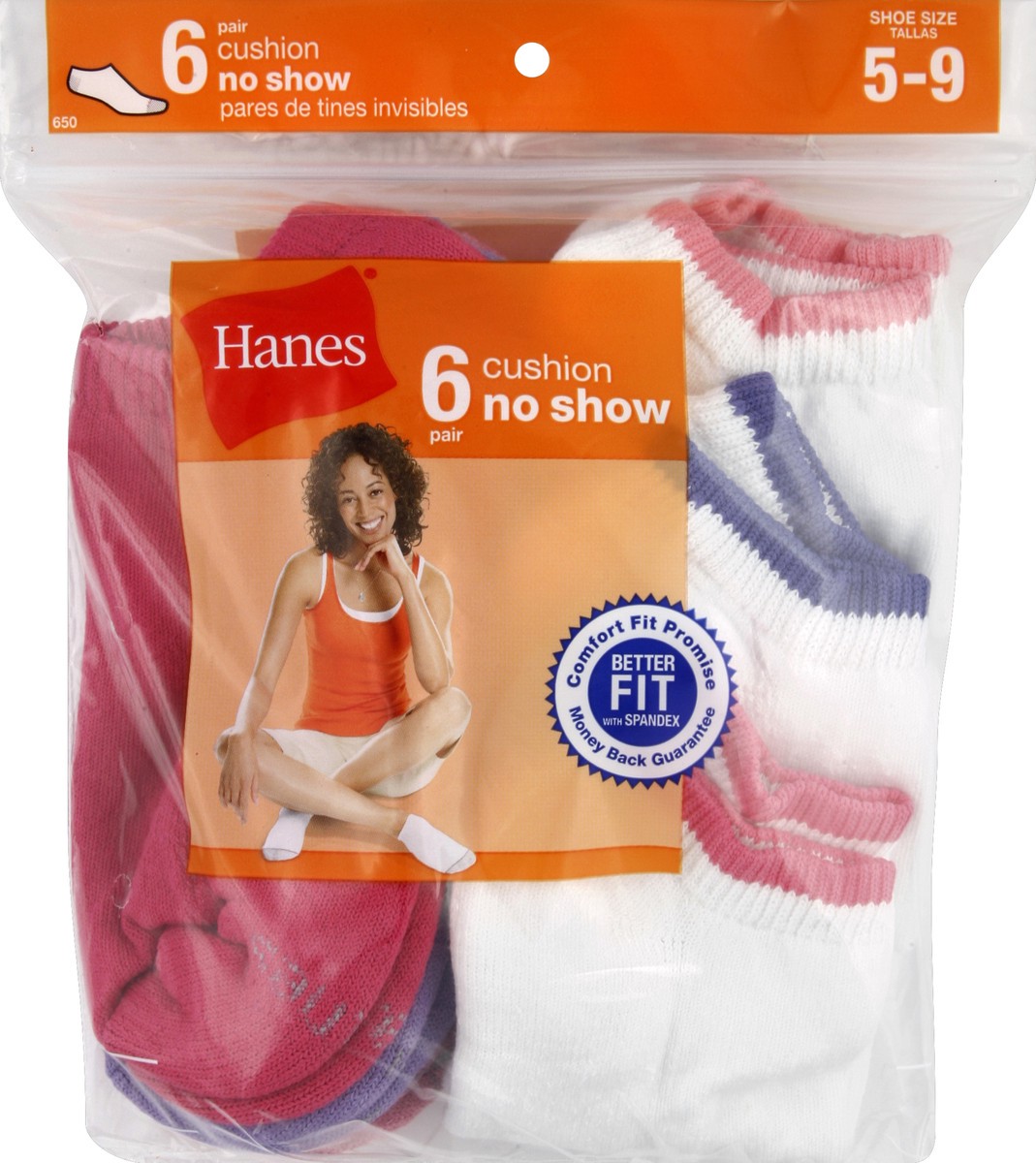 slide 2 of 2, Hanes Women's Cushion White Socks Size 5-9, No Show, 6 ct
