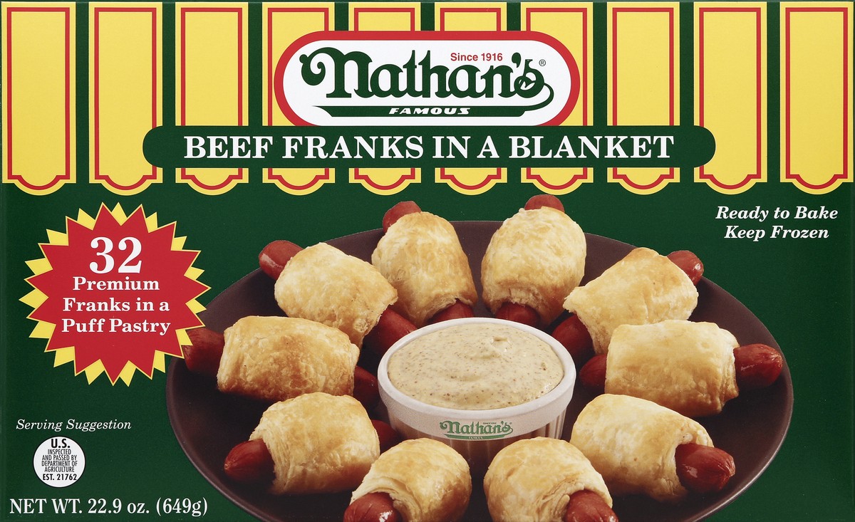 slide 1 of 5, Nathan's Famous Beef Franks In A Blanket, 22.9 oz