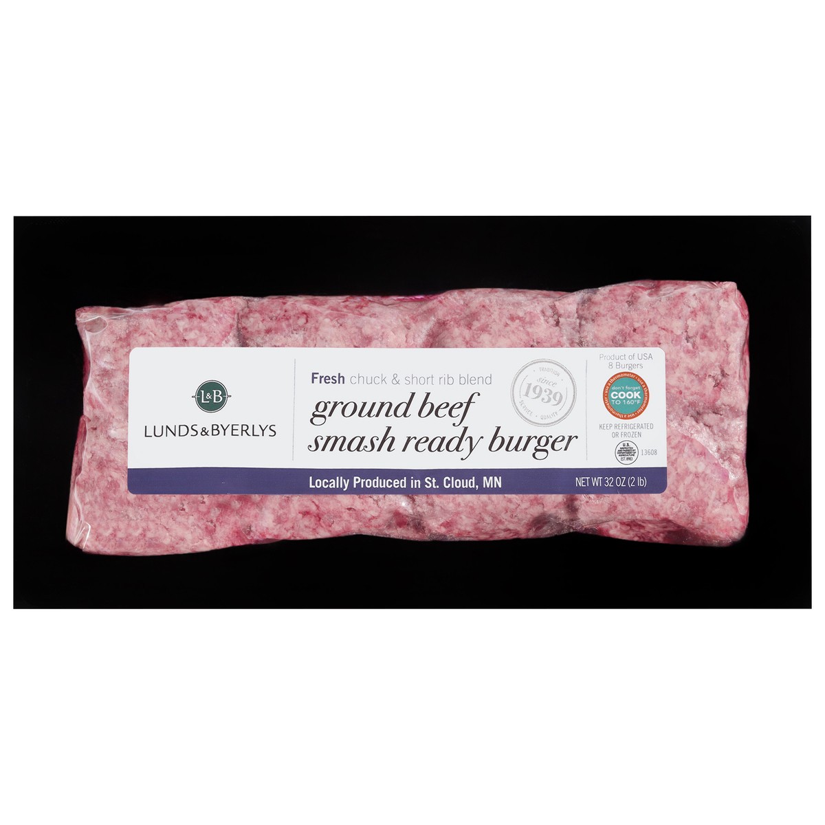 slide 1 of 4, Lunds & Byerlys Fresh Ground Beef Smash Ready Burger 32 oz, 32 oz