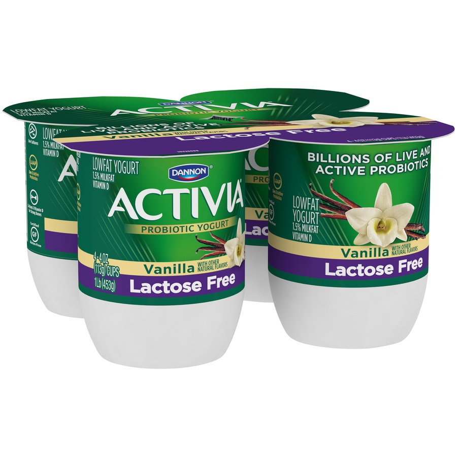 slide 3 of 8, Dannon Activia Lactose-free Blended Vanilla Probiotic Yogurt, 4 ct; 4 oz