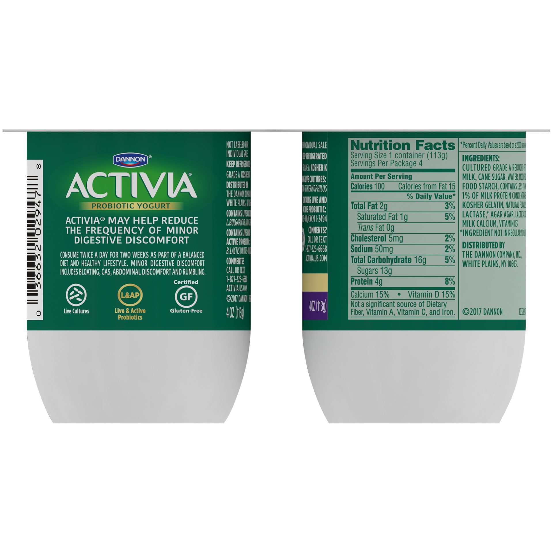 slide 7 of 8, Dannon Activia Lactose-free Blended Vanilla Probiotic Yogurt, 4 ct; 4 oz