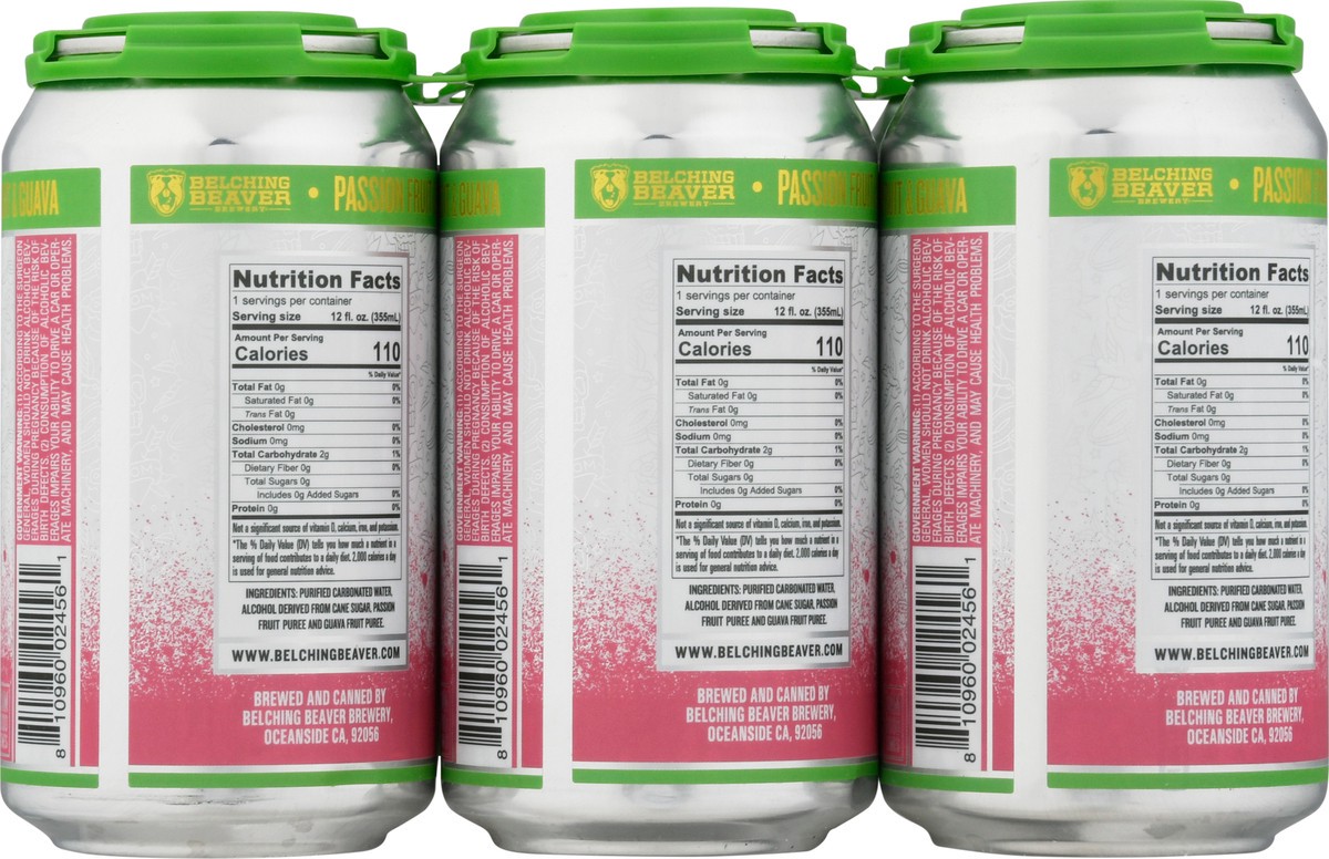 slide 4 of 12, Belching Beaver Brewery Passion Fruit & Guava Hard Seltzer 6 - 12 fl oz Cans, 6 ct